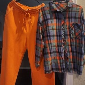 Plaid Kids Pajama Set - Orange and Multicolor